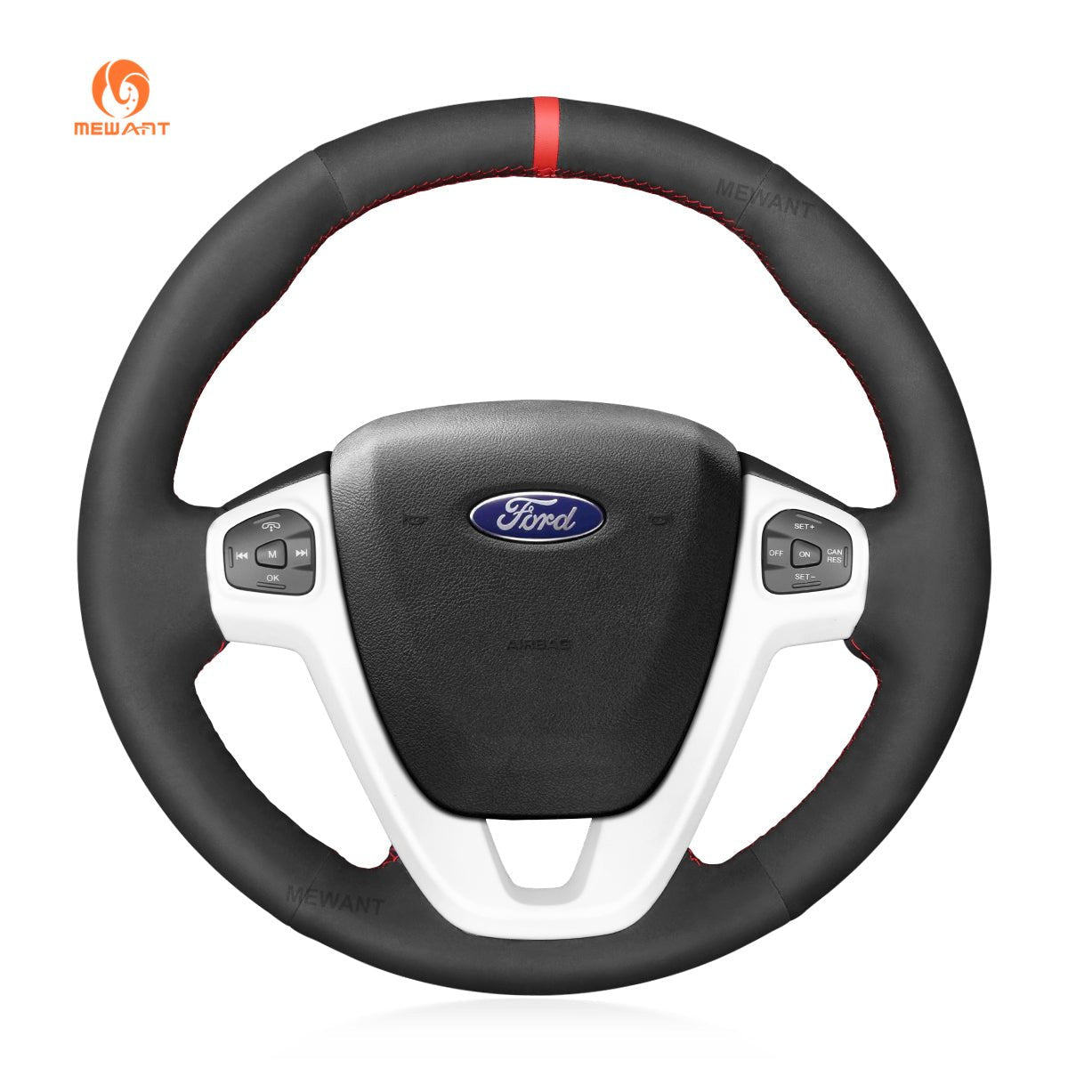 MEWANT Real Leather Suede Car Steering Wheel Cover for Ford Fiesta 2011 - 2019 - Alcantara, Leather, Carbon Fiber, Easy Install, Non - Slip, Best Steering Wheel Cover
