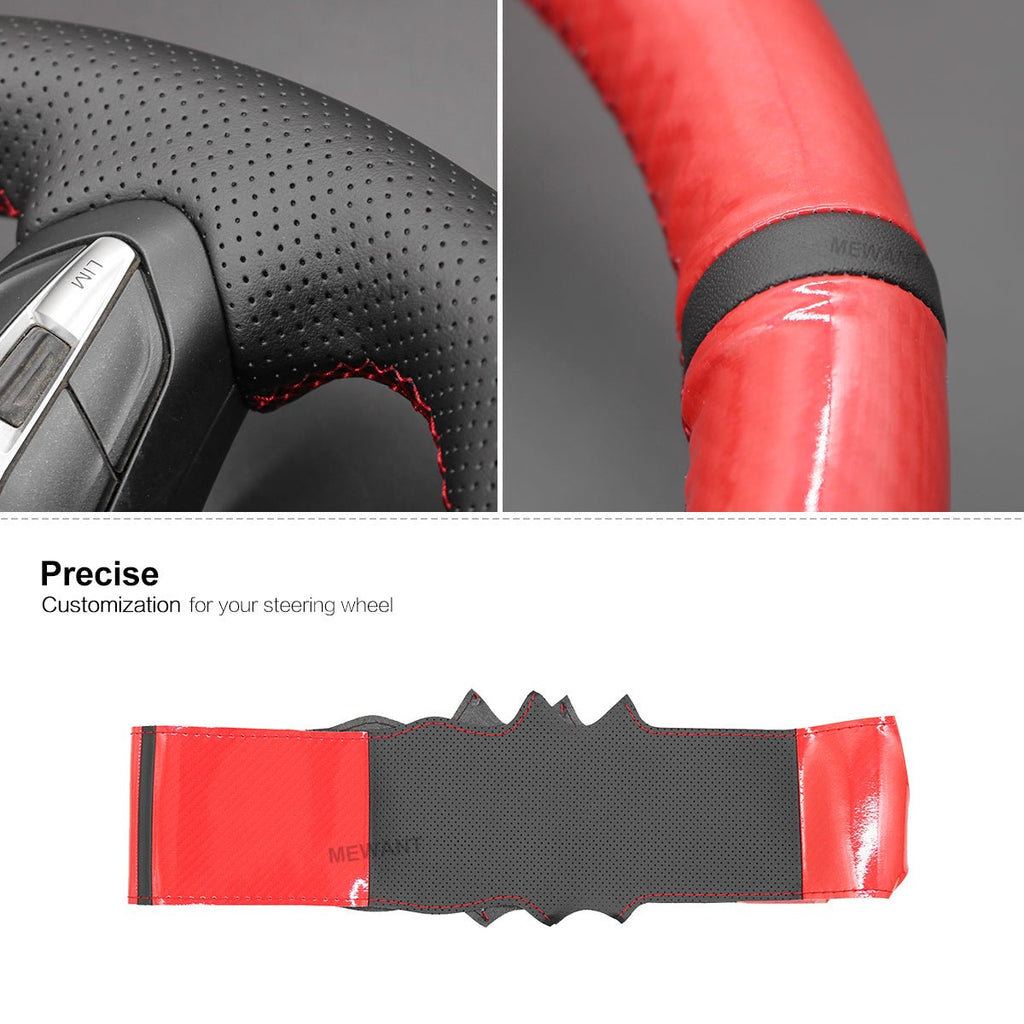 MEWANT Red Carbon Fiber Black Leather Car Steering Wheel Cover for BMW M Sport F30 F31 F34 F10 F11 F07 / F12 F13 F06 X3 F25 X4 F26 X5 F15 - Alcantara, Leather, Carbon Fiber, Easy Install, Non - Slip, Best Steering Wheel Cover