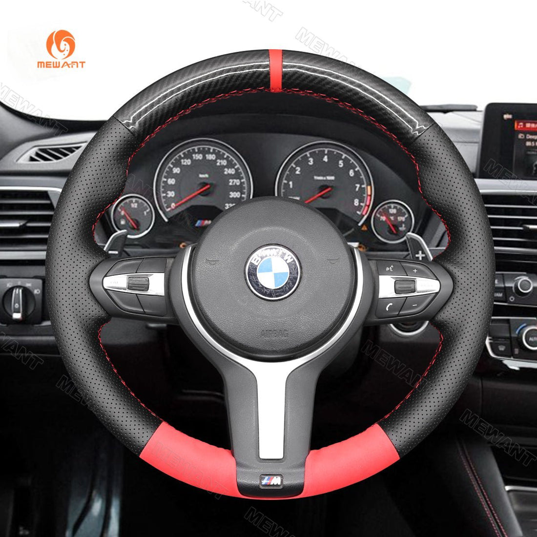 MEWANT Steering Wheel Cover for BMW M Sport F30 F31 F34 F10 F11 F07 F12 F13 F06 X3 F25 X4 F26 X5 F15 2014-2019