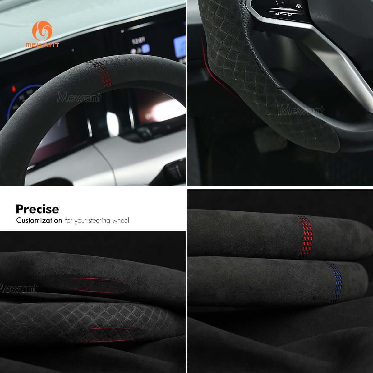 MEWANT Sport Style Alcantara Universal Car Steering Wheel Cover for All As BMW Audi Mercedes Benz VW Subaru Hyundai Kia... - Alcantara, Leather, Carbon Fiber, Easy Install, Non - Slip, Best Steering Wheel Cover