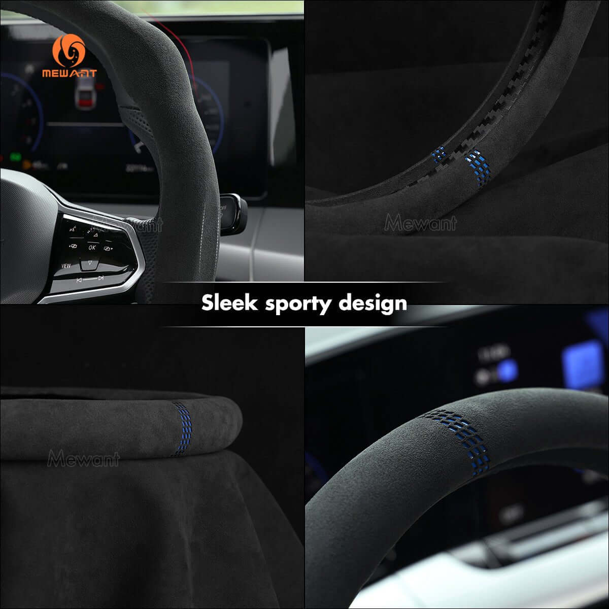 MEWANT Sport Style Alcantara Universal Car Steering Wheel Cover for All As BMW Audi Mercedes Benz VW Subaru Hyundai Kia... - Alcantara, Leather, Carbon Fiber, Easy Install, Non - Slip, Best Steering Wheel Cover