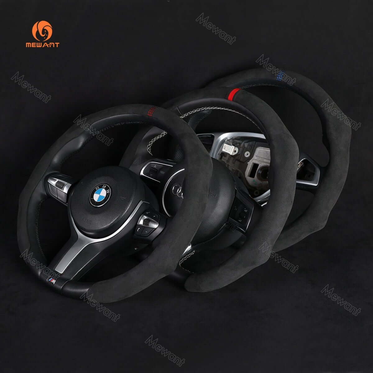 MEWANT Sport Style Alcantara Universal Car Steering Wheel Cover for All As BMW Audi Mercedes Benz VW Subaru Hyundai Kia... - Alcantara, Leather, Carbon Fiber, Easy Install, Non - Slip, Best Steering Wheel Cover