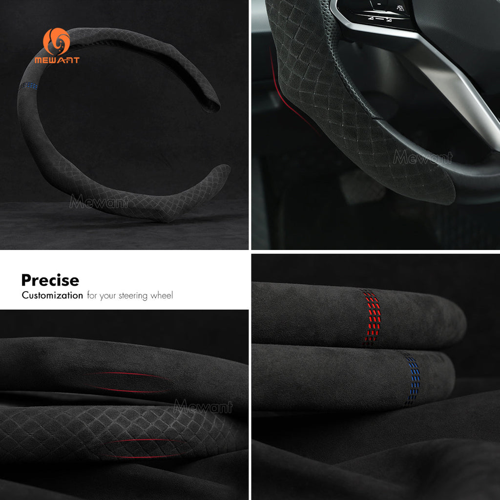 MEWANT Sport Style Universal Car Steering Wheel Cover Fit for All As Audi Subaru Mercedesbenz BMW - Alcantara, Leather, Carbon Fiber, Easy Install, Non - Slip, Best Steering Wheel Cover