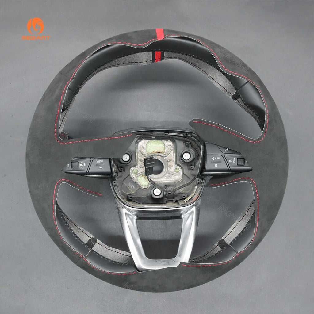 MEWANT Steering Wheel Cover for A4 B9 Avant Allroad Q3 Q5 SQ5 Q7 SQ7 Q8 SQ8 2016 - 2019 - Alcantara, Leather, Carbon Fiber, Easy Install, Non - Slip, Best Steering Wheel Cover