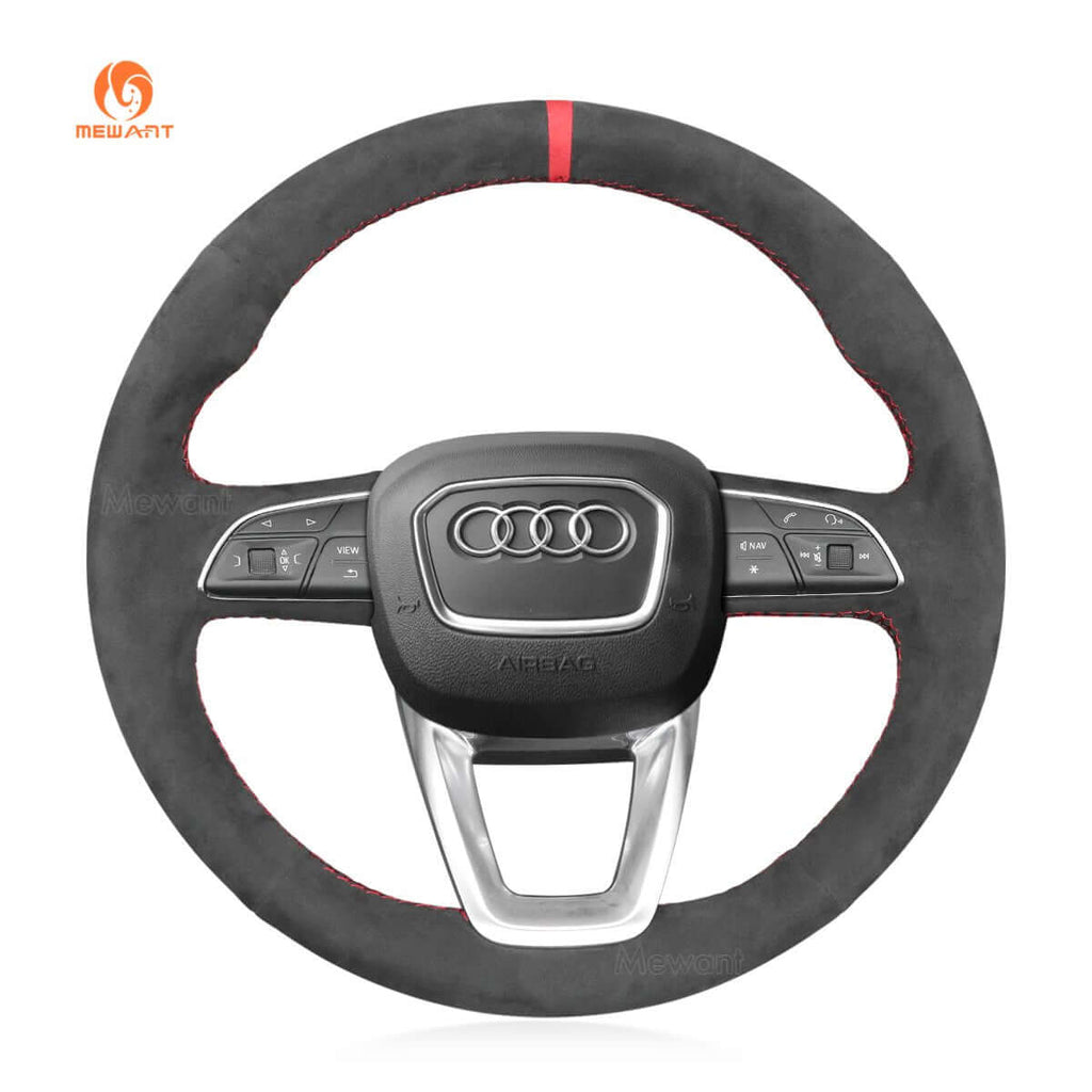 MEWANT Steering Wheel Cover for A4 B9 Avant Allroad Q3 Q5 SQ5 Q7 SQ7 Q8 SQ8 2016 - 2019 - Alcantara, Leather, Carbon Fiber, Easy Install, Non - Slip, Best Steering Wheel Cover