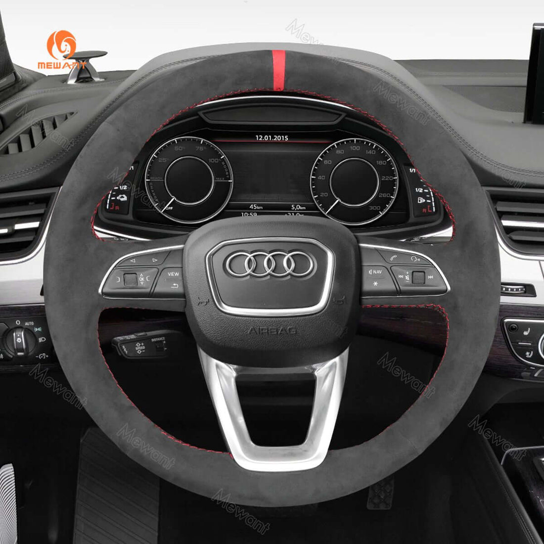 MEWANT Steering Wheel Cover for A4 B9 S3 Avant Allroad Q3 Q5 SQ5 Q7 SQ7 Q8 SQ8 2016-2026