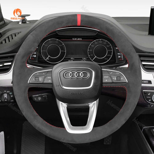 MEWANT Steering Wheel Cover for A4 B9 Avant Allroad Q3 Q5 SQ5 Q7 SQ7 Q8 SQ8 2016 - 2019 - Alcantara, Leather, Carbon Fiber, Easy Install, Non - Slip, Best Steering Wheel Cover