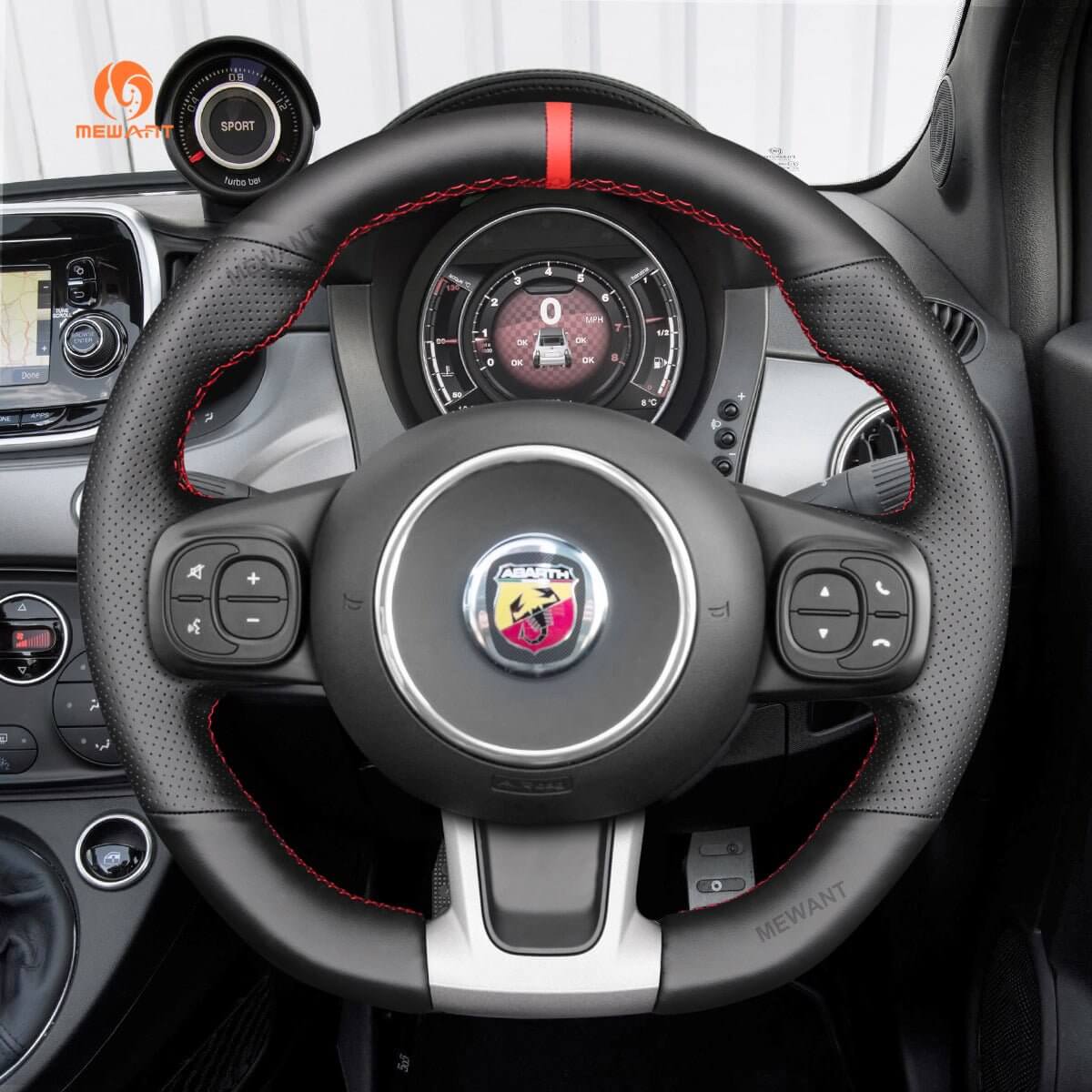 MEWANT Steering Wheel Cover for Abarth / Fiat 500 595 693 695 2016 - 2021 - Alcantara, Leather, Carbon Fiber, Easy Install, Non - Slip, Best Steering Wheel Cover
