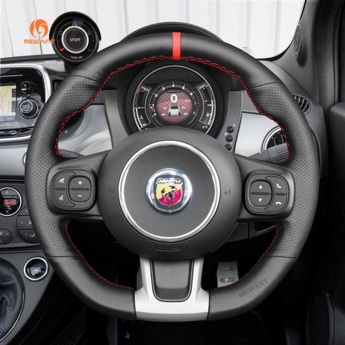 MEWANT Steering Wheel Cover for Abarth / Fiat 500 595 693 695 2016 - 2021 - Alcantara, Leather, Carbon Fiber, Easy Install, Non - Slip, Best Steering Wheel Cover