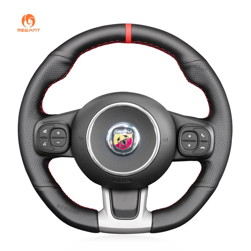 MEWANT Steering Wheel Cover for Abarth / Fiat 500 595 693 695 2016 - 2021 - Alcantara, Leather, Carbon Fiber, Easy Install, Non - Slip, Best Steering Wheel Cover