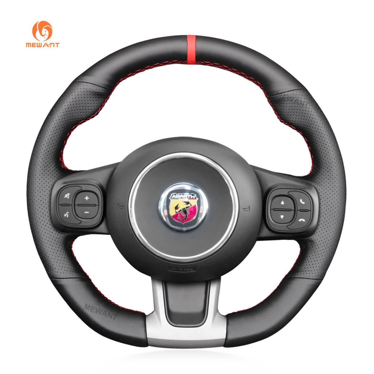 MEWANT Steering Wheel Cover for Abarth / Fiat 500 595 693 695 2016 - 2021 - Alcantara, Leather, Carbon Fiber, Easy Install, Non - Slip, Best Steering Wheel Cover