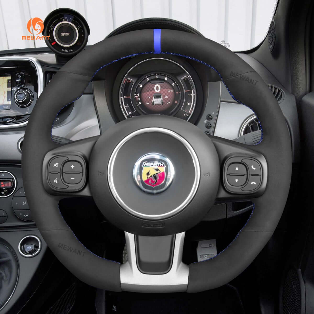 MEWANT Steering Wheel Cover for Abarth / Fiat 500 595 693 695 2016 - 2021 - Alcantara, Leather, Carbon Fiber, Easy Install, Non - Slip, Best Steering Wheel Cover