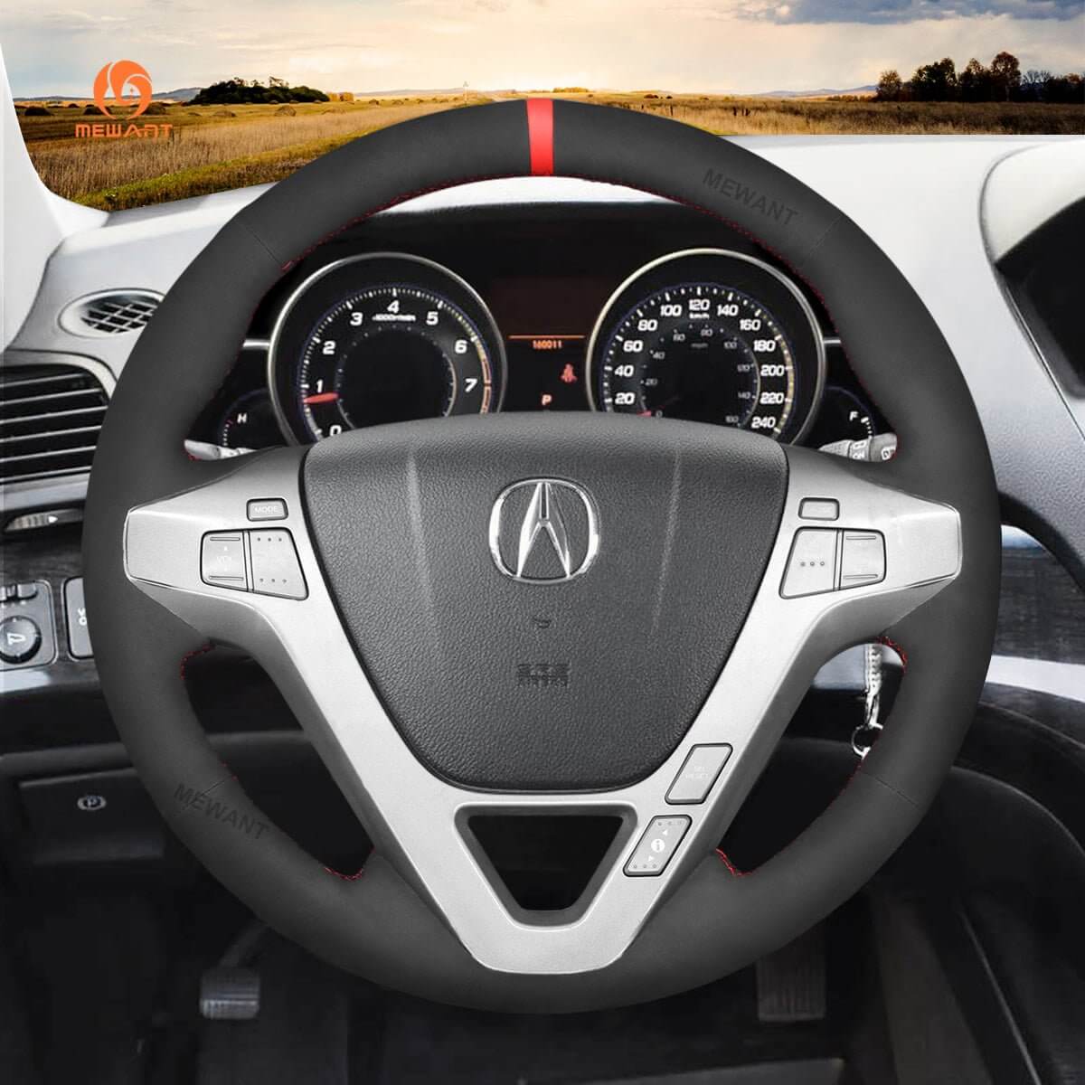 MEWANT Steering Wheel Cover for Acura MDX 2007 - 2013 - Alcantara, Leather, Carbon Fiber, Easy Install, Non - Slip, Best Steering Wheel Cover