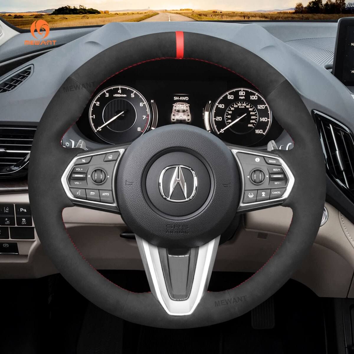 MEWANT Steering Wheel Cover for Acura RDX 2019 - 2026 - Alcantara, Leather, Carbon Fiber, Easy Install, Non - Slip, Best Steering Wheel Cover
