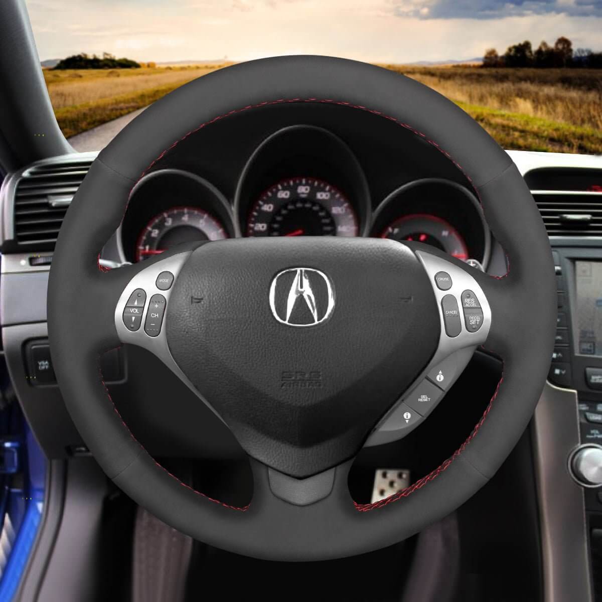 MEWANT Steering Wheel Cover for Acura TL 2007 - 2008 - Alcantara, Leather, Carbon Fiber, Easy Install, Non - Slip, Best Steering Wheel Cover