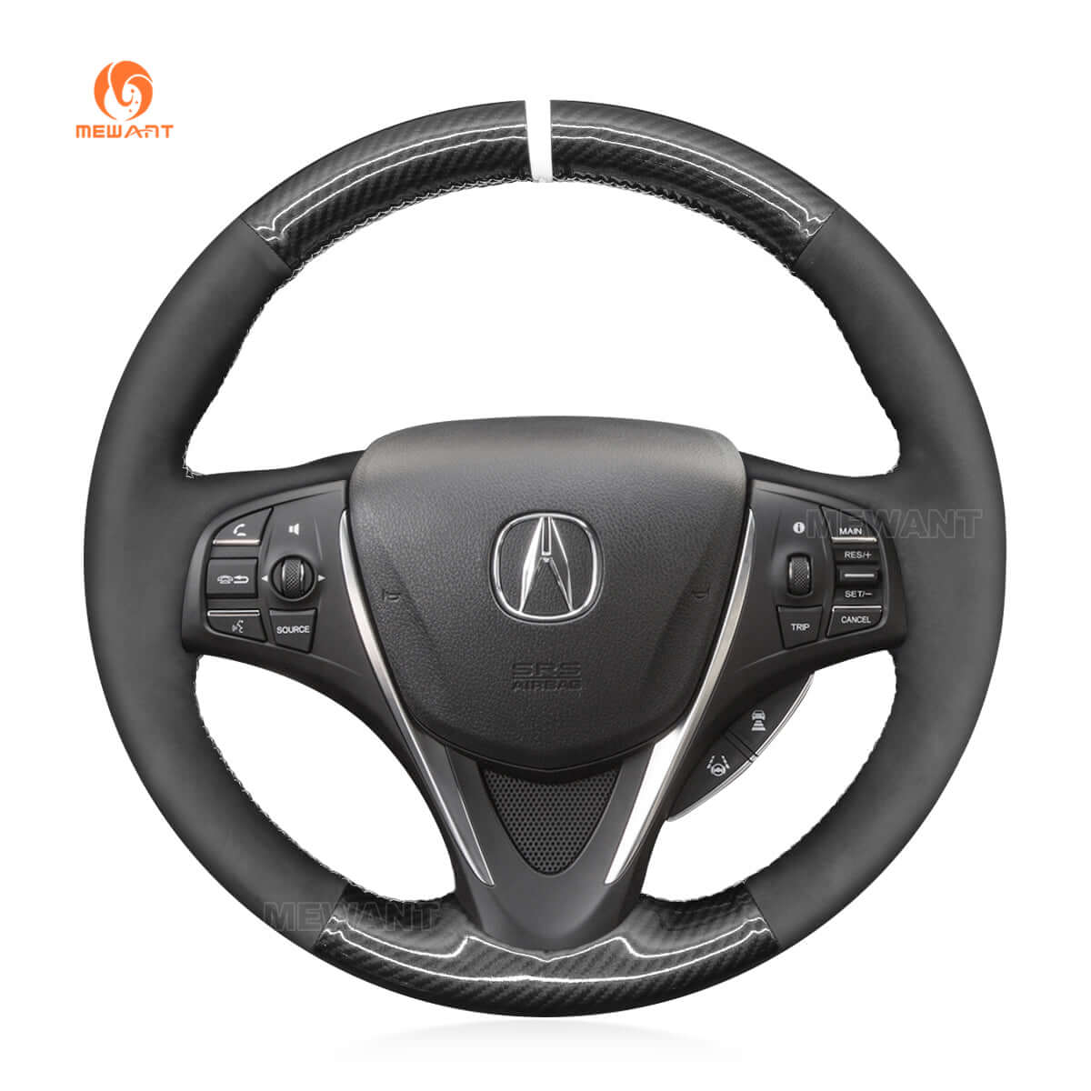 MEWANT Steering Wheel Cover for Acura TLX 2015 - 2020 - Alcantara, Leather, Carbon Fiber, Easy Install, Non - Slip, Best Steering Wheel Cover