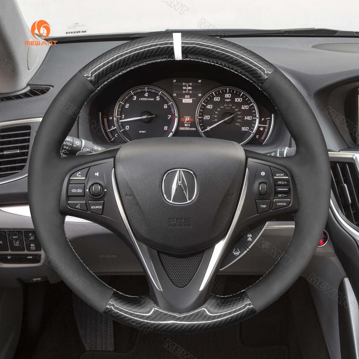 MEWANT Steering Wheel Cover for Acura TLX 2015 - 2020 - Alcantara, Leather, Carbon Fiber, Easy Install, Non - Slip, Best Steering Wheel Cover