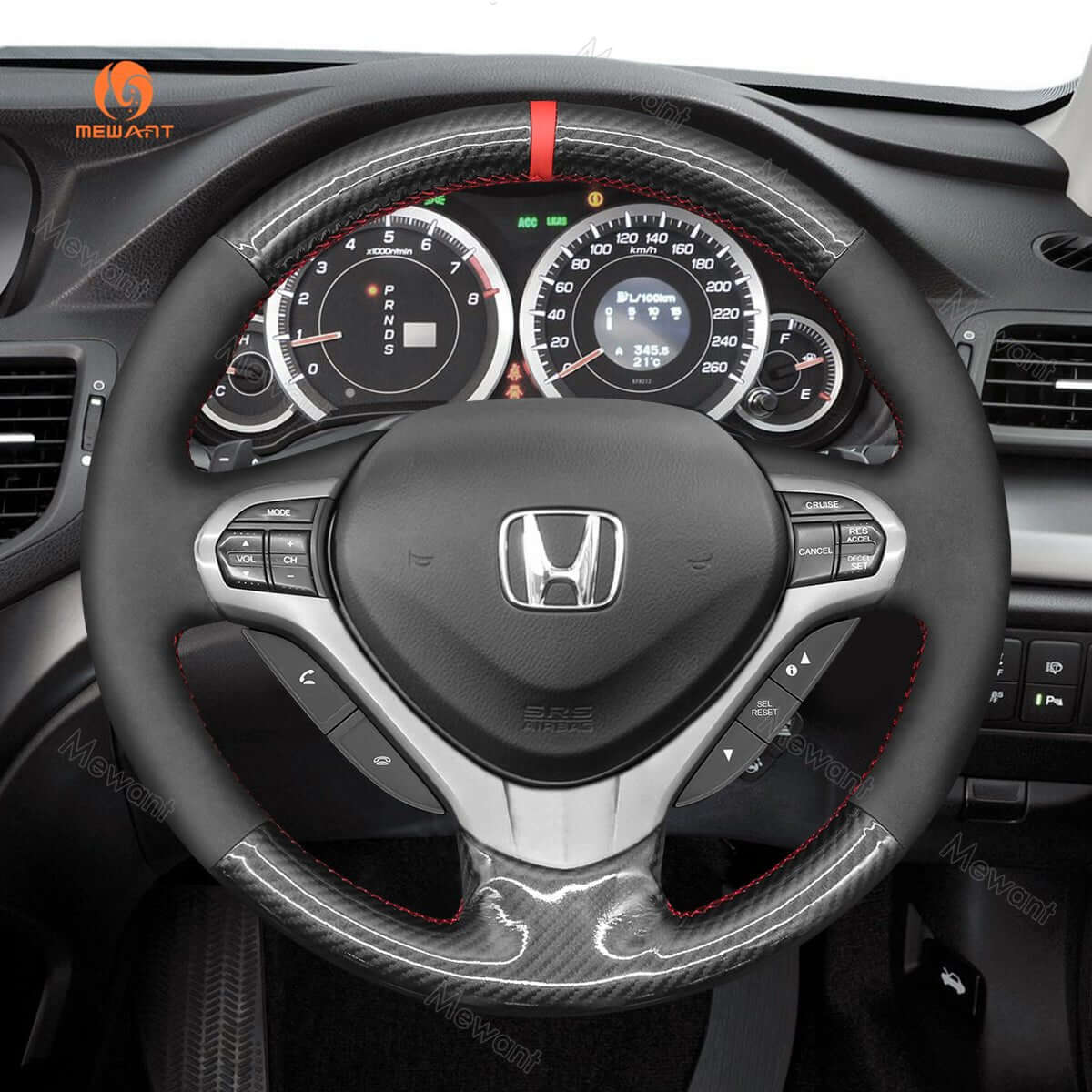 MEWANT Steering Wheel Cover for Acura TSX Sport Wagon 2009 - 2014 - Alcantara, Leather, Carbon Fiber, Easy Install, Non - Slip, Best Steering Wheel Cover