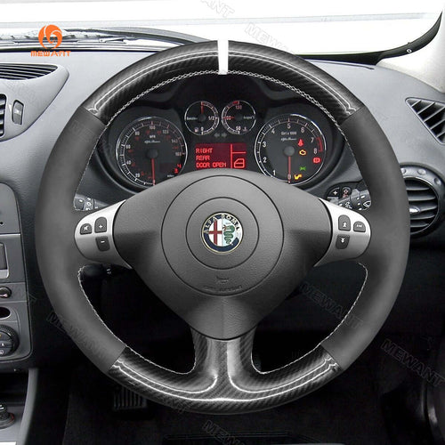 MEWANT Steering Wheel Cover for Alfa Romeo 147 156 Crosswagon 2000 - 2010 - Alcantara, Leather, Carbon Fiber, Easy Install, Non - Slip, Best Steering Wheel Cover
