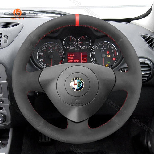 MEWANT Steering Wheel Cover for Alfa Romeo 147 2000 - 2010 156 2003 - 2007 Crosswagon 2004 - 2005 - Alcantara, Leather, Carbon Fiber, Easy Install, Non - Slip, Best Steering Wheel Cover