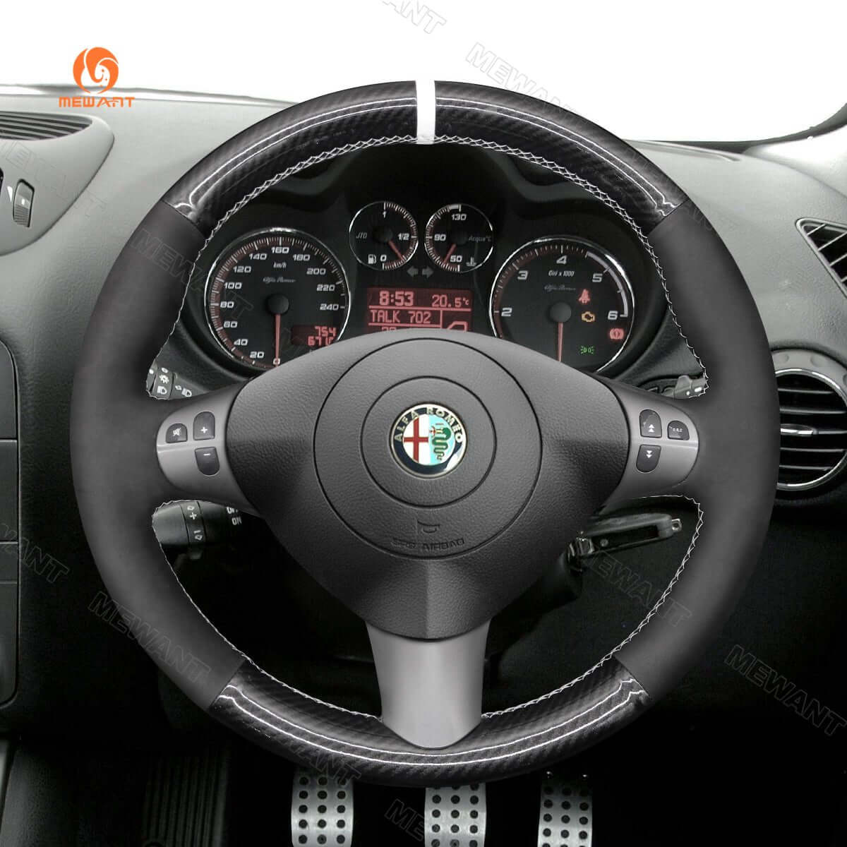 MEWANT Steering Wheel Cover for Alfa Romeo 147 GT 2000 - 2010 - Alcantara, Leather, Carbon Fiber, Easy Install, Non - Slip, Best Steering Wheel Cover
