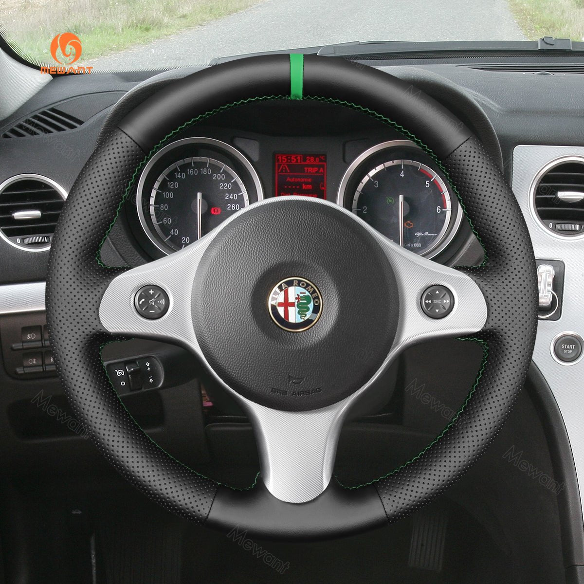 MEWANT Steering Wheel Cover for Alfa Romeo 159 2006 - 2011 - Alcantara, Leather, Carbon Fiber, Easy Install, Non - Slip, Best Steering Wheel Cover