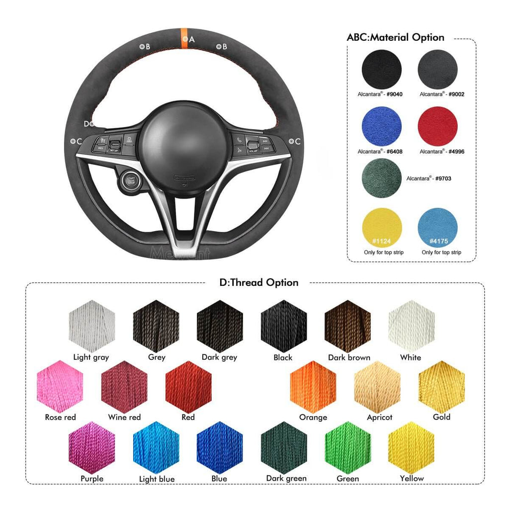 MEWANT Steering Wheel Cover for Alfa Romeo Giulia 2016 - 2020 Stelvio 2017 - 2020 - Alcantara, Leather, Carbon Fiber, Easy Install, Non - Slip, Best Steering Wheel Cover