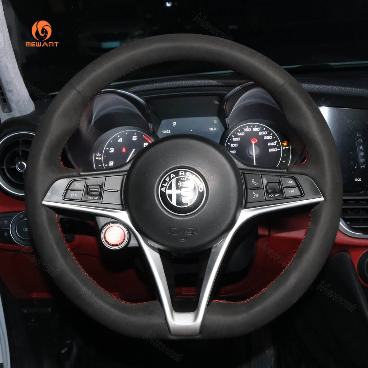MEWANT Steering Wheel Cover for Alfa Romeo Giulia 2016 - 2020 Stelvio 2017 - 2020 - Alcantara, Leather, Carbon Fiber, Easy Install, Non - Slip, Best Steering Wheel Cover