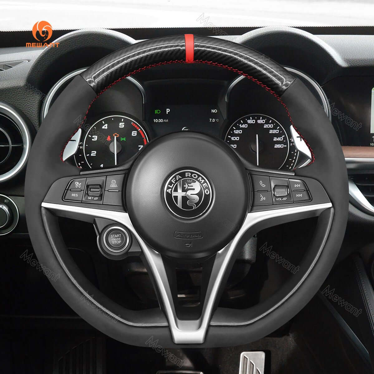 MEWANT Steering Wheel Cover for Alfa Romeo Giulia 2016 - 2020 Stelvio 2017 - 2020 - Alcantara, Leather, Carbon Fiber, Easy Install, Non - Slip, Best Steering Wheel Cover