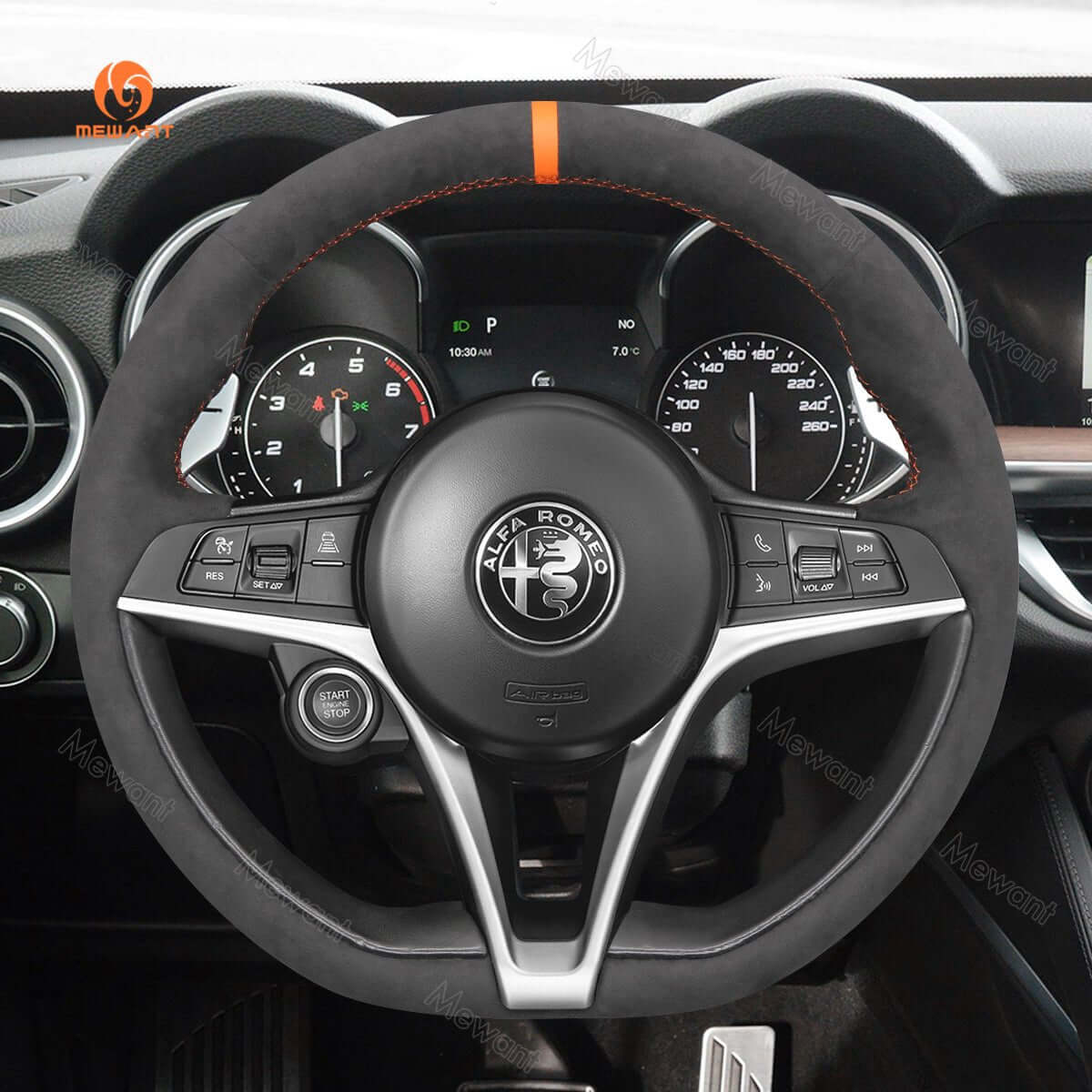 MEWANT Steering Wheel Cover for Alfa Romeo Giulia 2016 - 2020 Stelvio 2017 - 2020 - Alcantara, Leather, Carbon Fiber, Easy Install, Non - Slip, Best Steering Wheel Cover