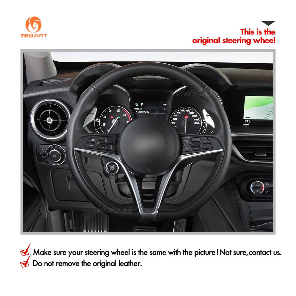 MEWANT Steering Wheel Cover for Alfa Romeo Giulia 2016 - 2020 Stelvio 2017 - 2020 - Alcantara, Leather, Carbon Fiber, Easy Install, Non - Slip, Best Steering Wheel Cover