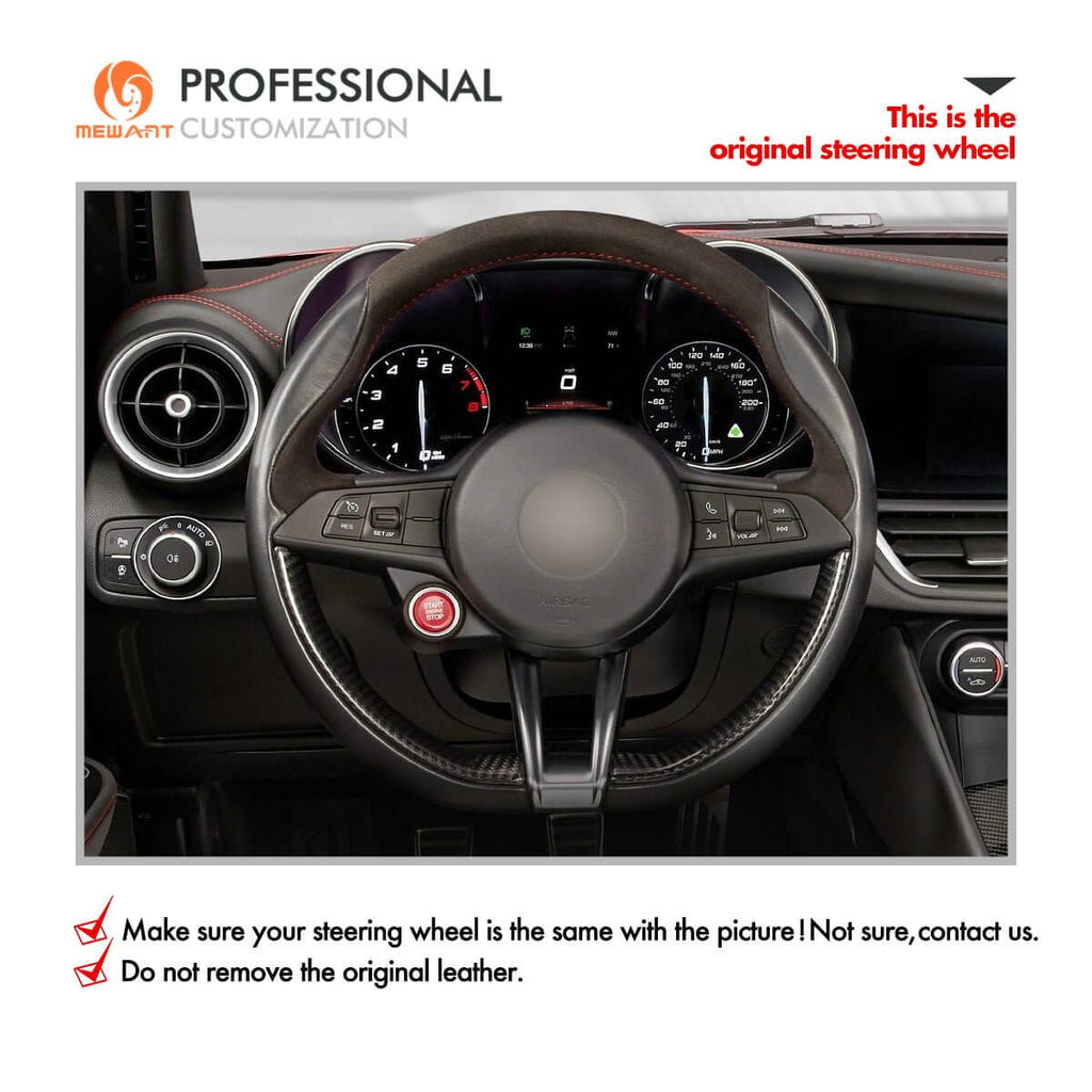 MEWANT Steering Wheel Cover for Alfa Romeo Giulia Stelvio Quadrifoglio 2016 - 2020 - Alcantara, Leather, Carbon Fiber, Easy Install, Non - Slip, Best Steering Wheel Cover