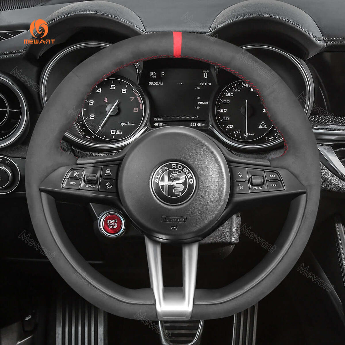 MEWANT Steering Wheel Cover for Alfa Romeo Giulia Stelvio Quadrifoglio 2016-2020