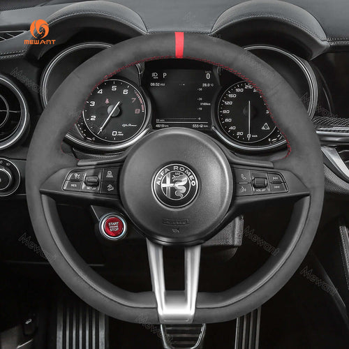 MEWANT Steering Wheel Cover for Alfa Romeo Giulia Stelvio Quadrifoglio 2016 - 2020 - Alcantara, Leather, Carbon Fiber, Easy Install, Non - Slip, Best Steering Wheel Cover