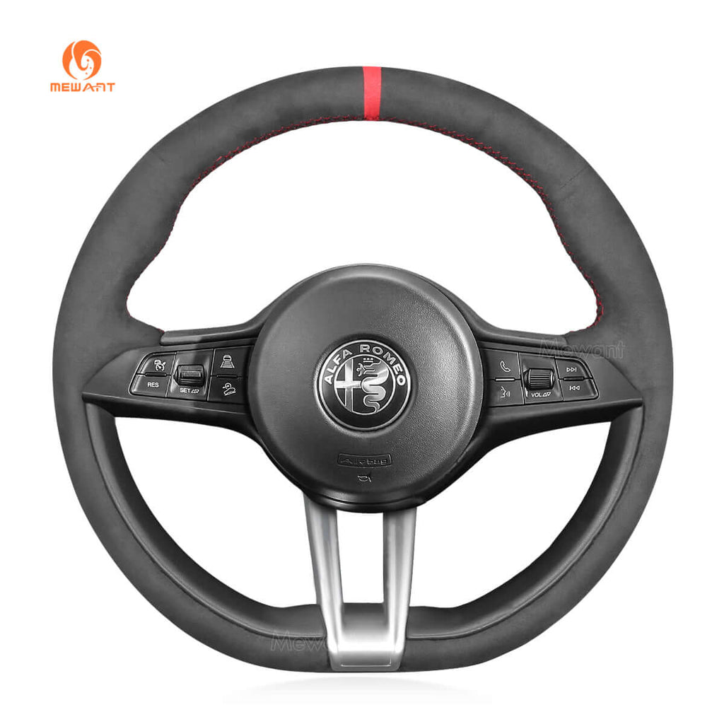 MEWANT Steering Wheel Cover for Alfa Romeo Giulia Stelvio Quadrifoglio 2016 - 2020 - Alcantara, Leather, Carbon Fiber, Easy Install, Non - Slip, Best Steering Wheel Cover