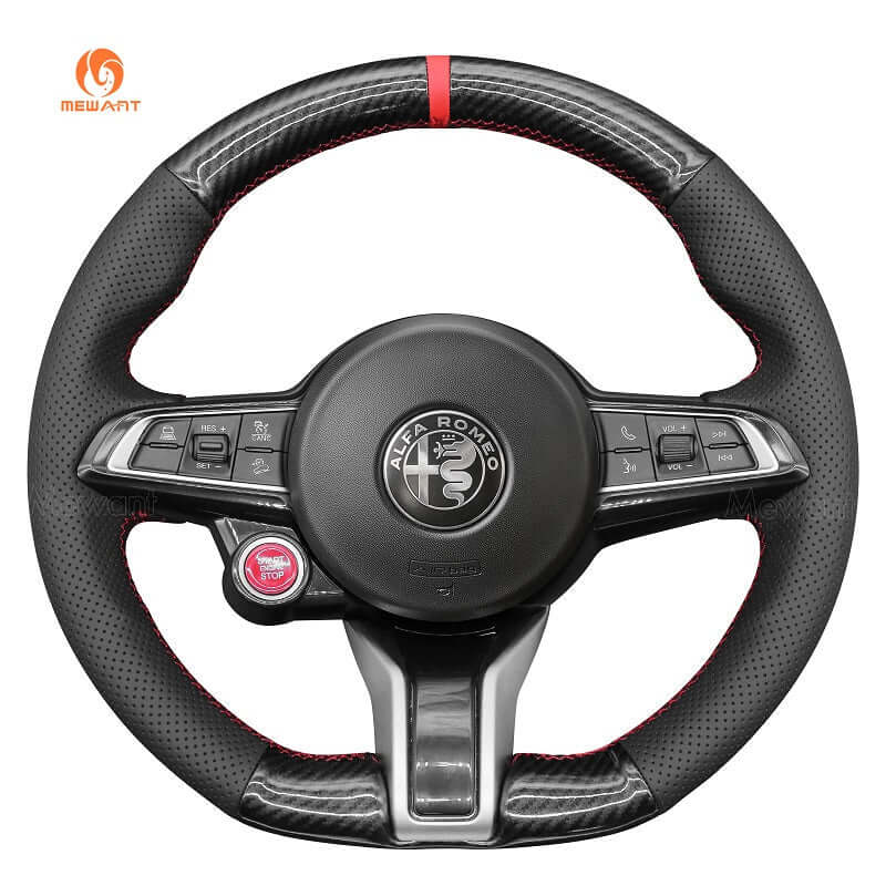 MEWANT Steering Wheel Cover for Alfa Romeo Giulia Stelvio Quadrifoglio 2020 - 2022 - Alcantara, Leather, Carbon Fiber, Easy Install, Non - Slip, Best Steering Wheel Cover