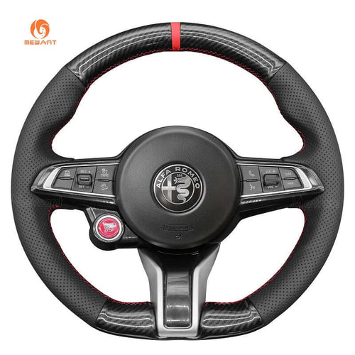 MEWANT Steering Wheel Cover for Alfa Romeo Giulia Stelvio Quadrifoglio 2020 - 2022 - Alcantara, Leather, Carbon Fiber, Easy Install, Non - Slip, Best Steering Wheel Cover
