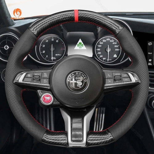 MEWANT Steering Wheel Cover for Alfa Romeo Giulia Stelvio Quadrifoglio 2020 - 2022 - Alcantara, Leather, Carbon Fiber, Easy Install, Non - Slip, Best Steering Wheel Cover