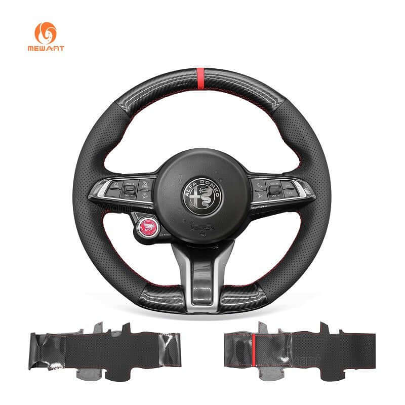 MEWANT Steering Wheel Cover for Alfa Romeo Giulia Stelvio Quadrifoglio 2020 - 2022 - Alcantara, Leather, Carbon Fiber, Easy Install, Non - Slip, Best Steering Wheel Cover