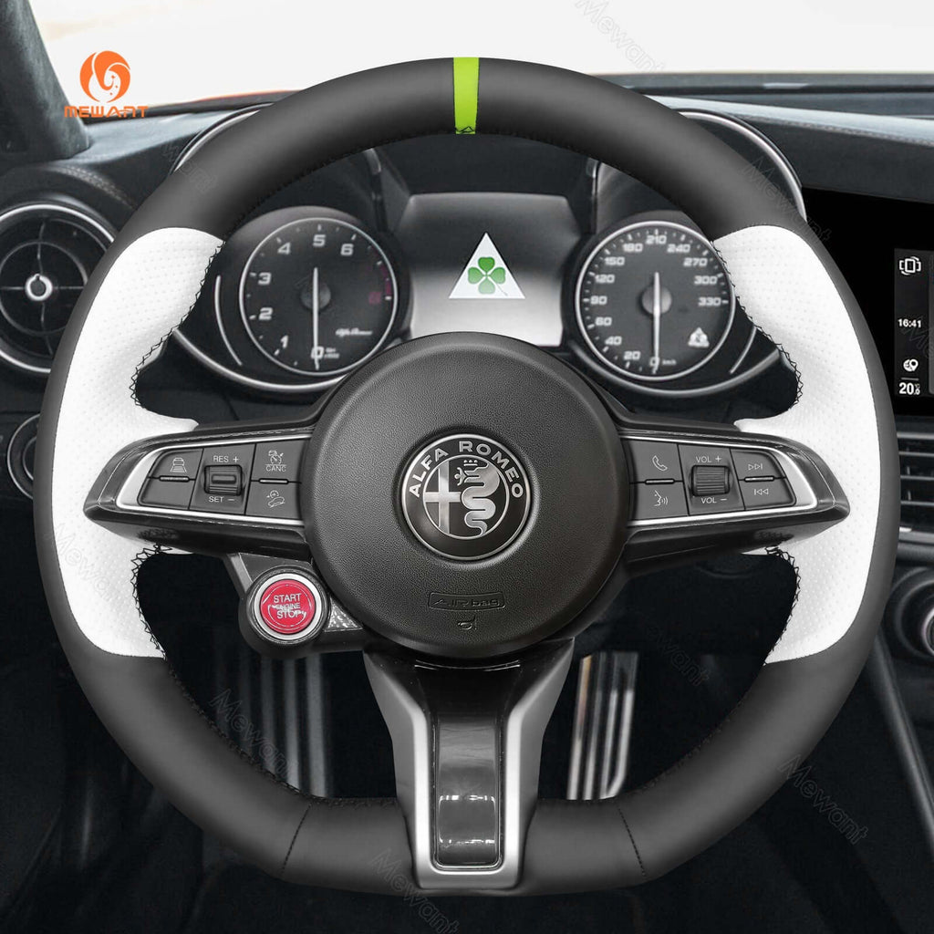 MEWANT Steering Wheel Cover for Alfa Romeo Giulia Stelvio Quadrifoglio 2020 - 2022 - Alcantara, Leather, Carbon Fiber, Easy Install, Non - Slip, Best Steering Wheel Cover
