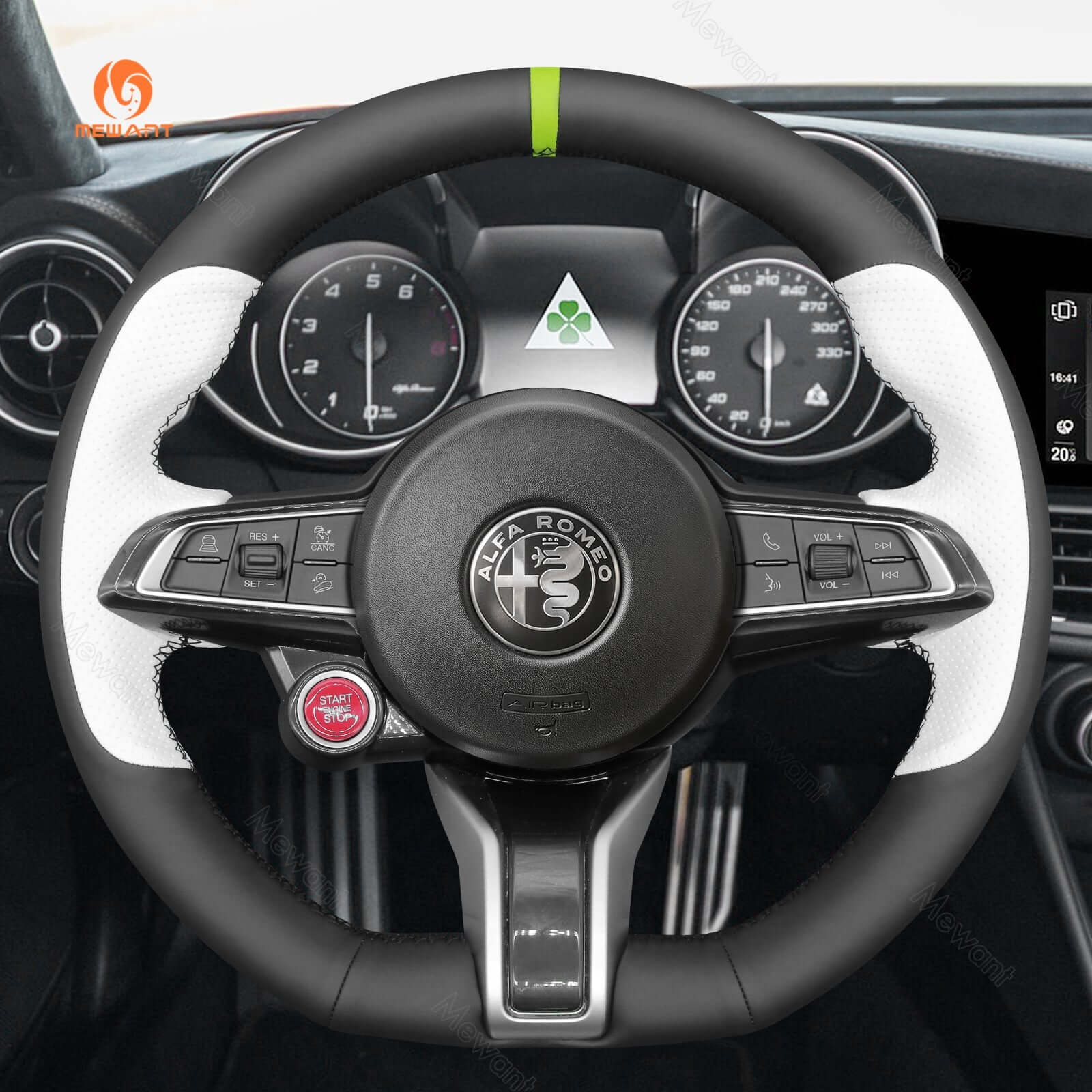 MEWANT Steering Wheel Cover for Alfa Romeo Giulia Stelvio Quadrifoglio 2020 - 2022 - Alcantara, Leather, Carbon Fiber, Easy Install, Non - Slip, Best Steering Wheel Cover