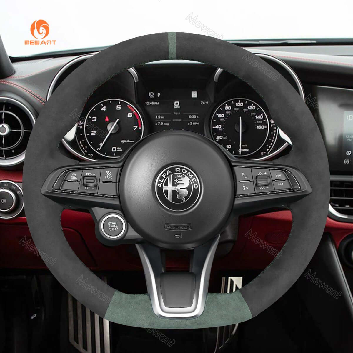 MEWANT Steering Wheel Cover for Alfa Romeo Giulia Stelvio Tonale 2020 - 2022 - Alcantara, Leather, Carbon Fiber, Easy Install, Non - Slip, Best Steering Wheel Cover