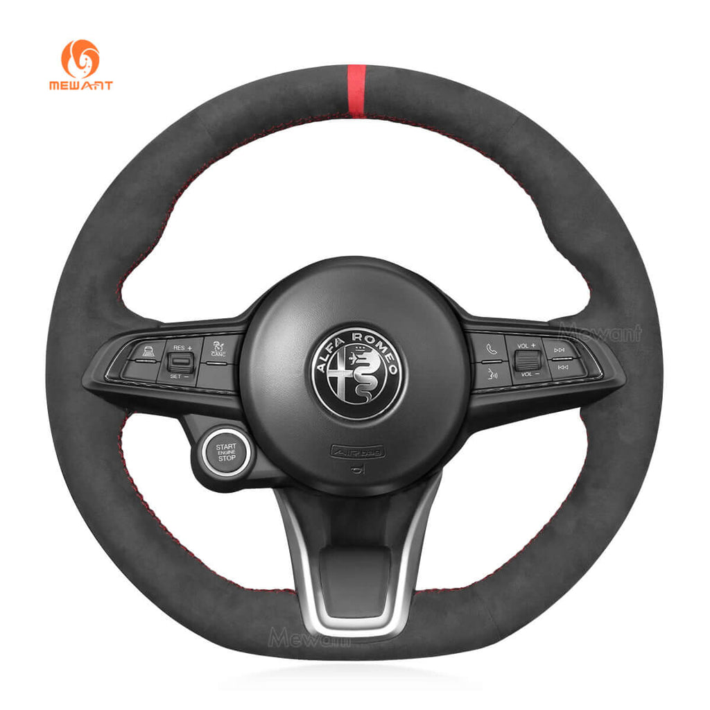 MEWANT Steering Wheel Cover for Alfa Romeo Giulia Stelvio Tonale 2020 - 2022 - Alcantara, Leather, Carbon Fiber, Easy Install, Non - Slip, Best Steering Wheel Cover