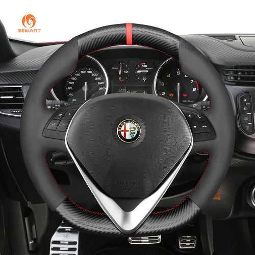 MEWANT Steering Wheel Cover for Alfa Romeo Giulietta 2014 - 2021 - Alcantara, Leather, Carbon Fiber, Easy Install, Non - Slip, Best Steering Wheel Cover