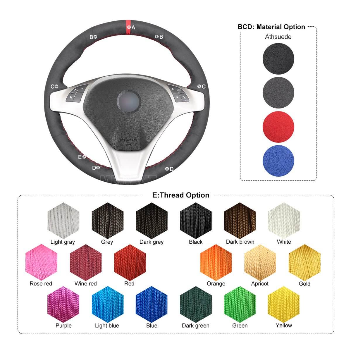 MEWANT Steering Wheel Cover for Alfa Romeo Giulietta MiTo 2008 - 2015 - Alcantara, Leather, Carbon Fiber, Easy Install, Non - Slip, Best Steering Wheel Cover