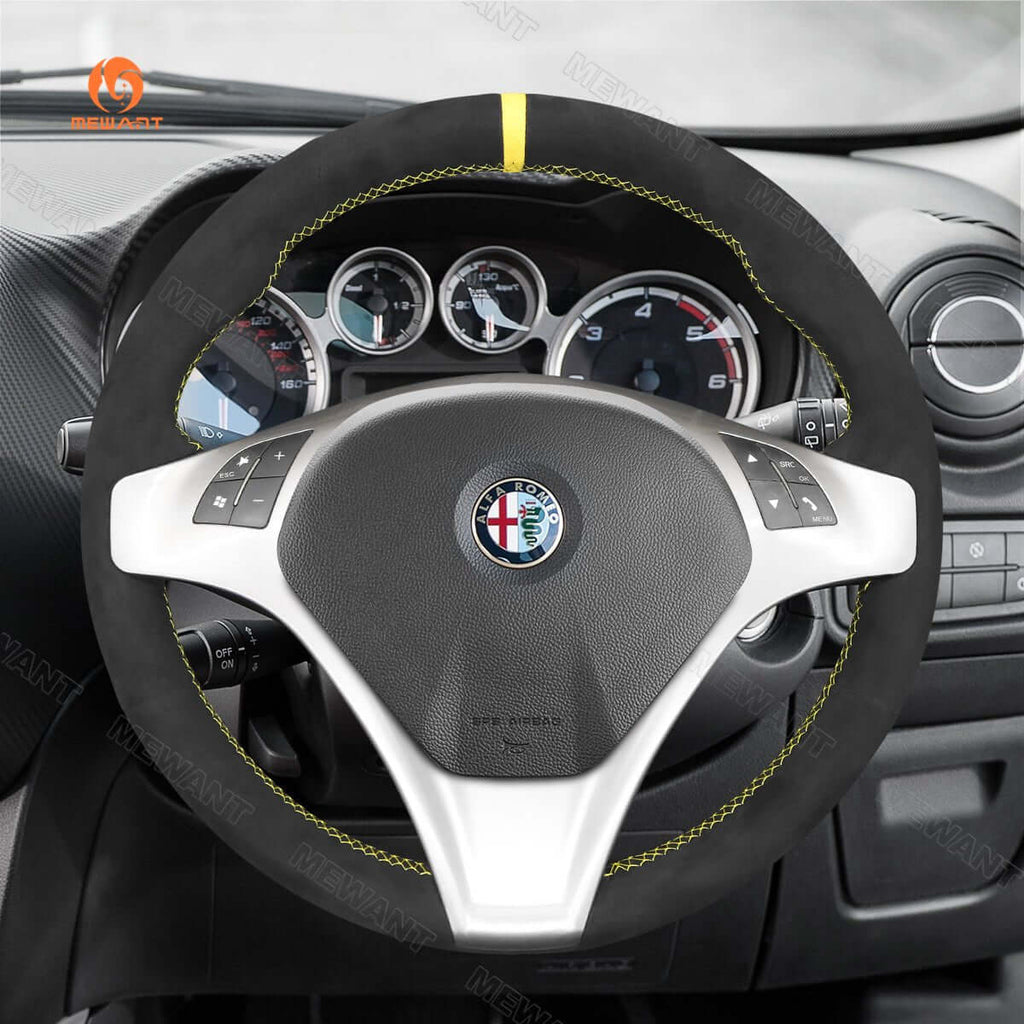 MEWANT Steering Wheel Cover for Alfa Romeo Giulietta MiTo 2008 - 2015 - Alcantara, Leather, Carbon Fiber, Easy Install, Non - Slip, Best Steering Wheel Cover