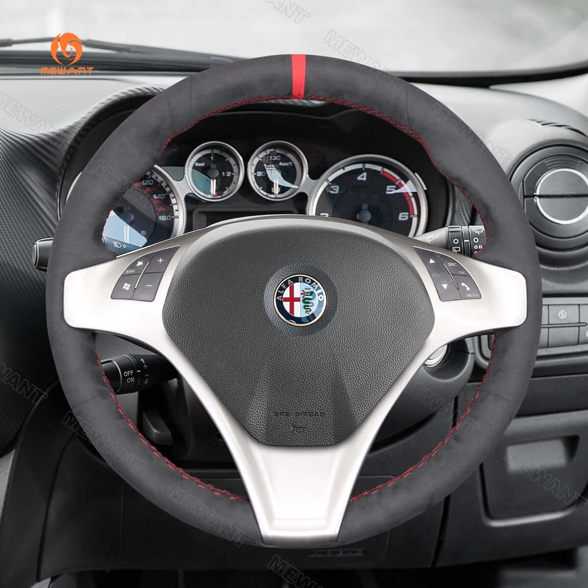 MEWANT Steering Wheel Cover for Alfa Romeo Giulietta MiTo 2008 - 2015 - Alcantara, Leather, Carbon Fiber, Easy Install, Non - Slip, Best Steering Wheel Cover