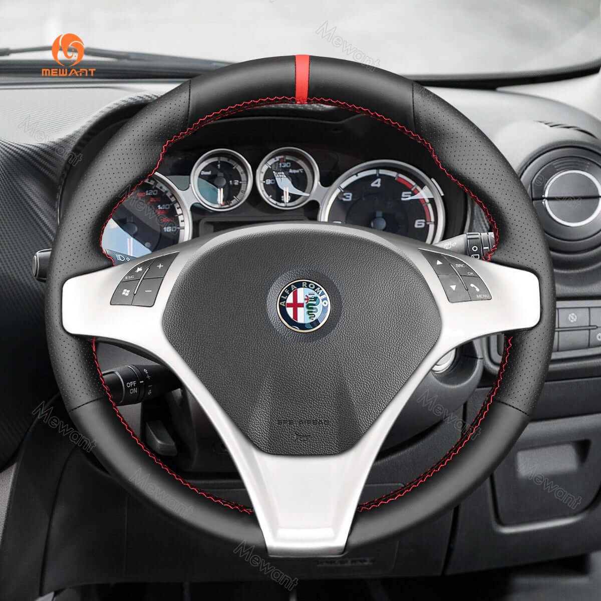 MEWANT Steering Wheel Cover for Alfa Romeo Giulietta MiTo 2008 - 2015 - Alcantara, Leather, Carbon Fiber, Easy Install, Non - Slip, Best Steering Wheel Cover