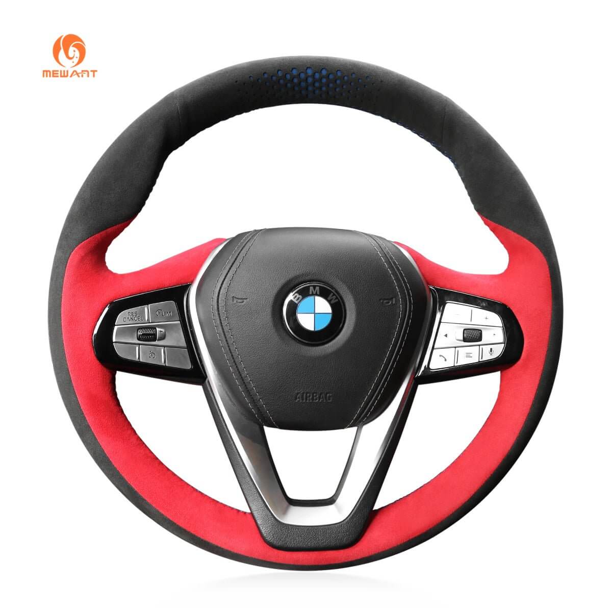 MEWANT Steering Wheel Cover for BME G20 F44 G22 G23 G26 G30 G32 G11 G14 G01 G02 G05 G06 G07 G29 2016 - 2021 - Alcantara, Leather, Carbon Fiber, Easy Install, Non - Slip, Best Steering Wheel Cover