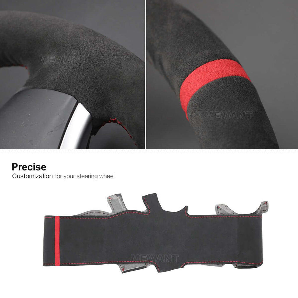 MEWANT Steering Wheel Cover for BMW 1 Series E81 E82 E87 E88 3 Series E90 E91 E92 E93 X1 E84 2004 - 2013 - Alcantara, Leather, Carbon Fiber, Easy Install, Non - Slip, Best Steering Wheel Cover